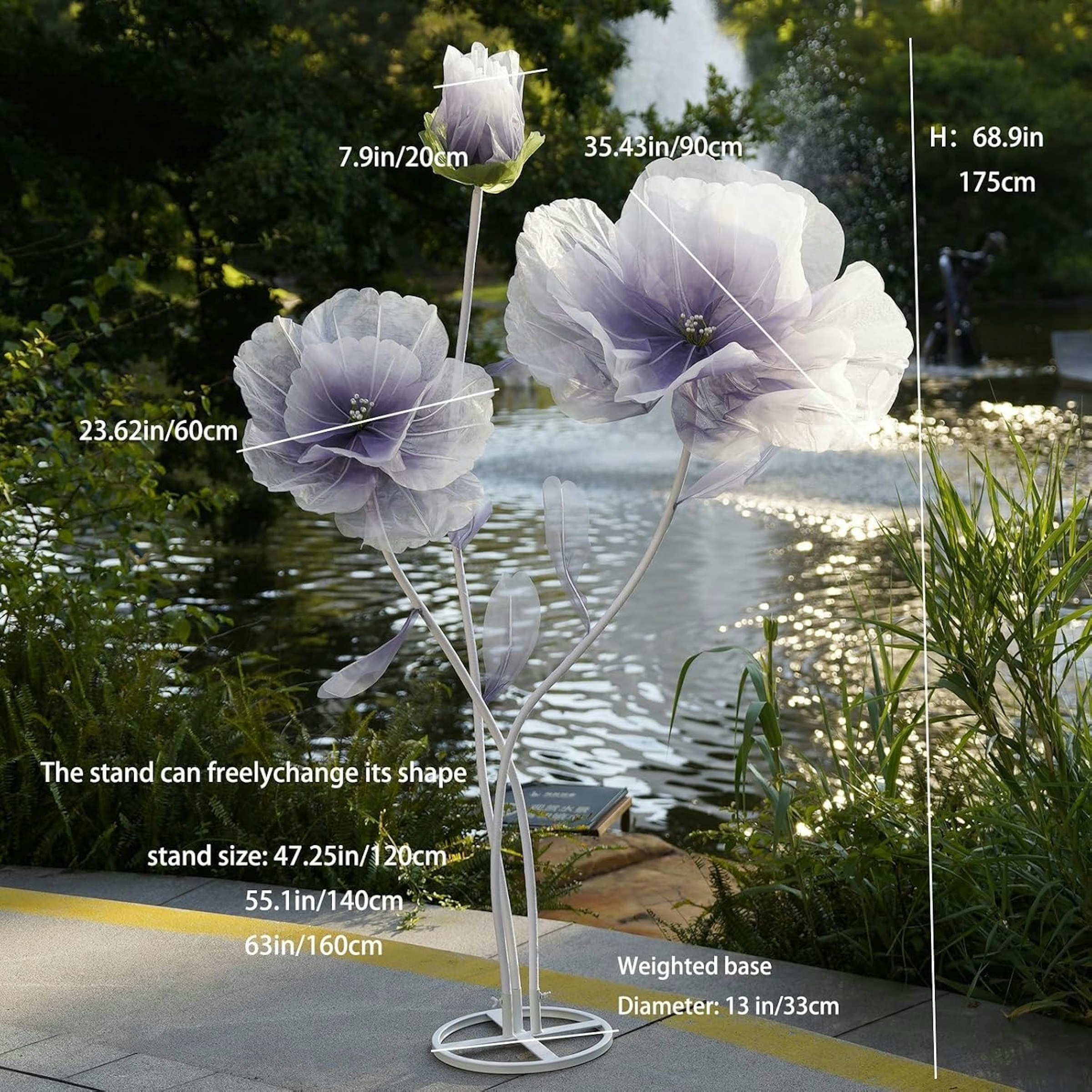Giant Purple Paper Poppy Flowers with Stand (3pc Set)