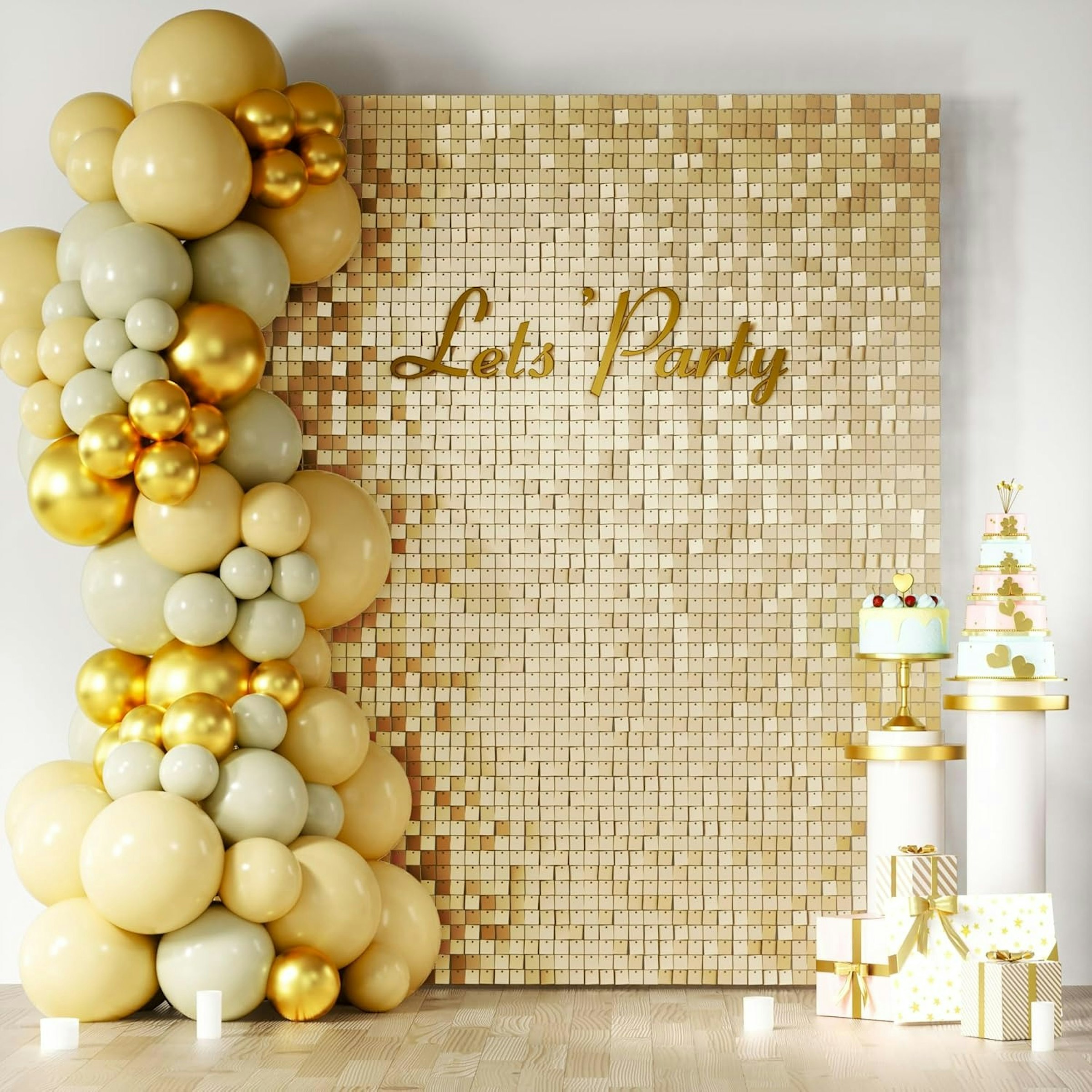 Gold Shimmer Sequin Wall Backdrop 8ft x 9ft (XL)