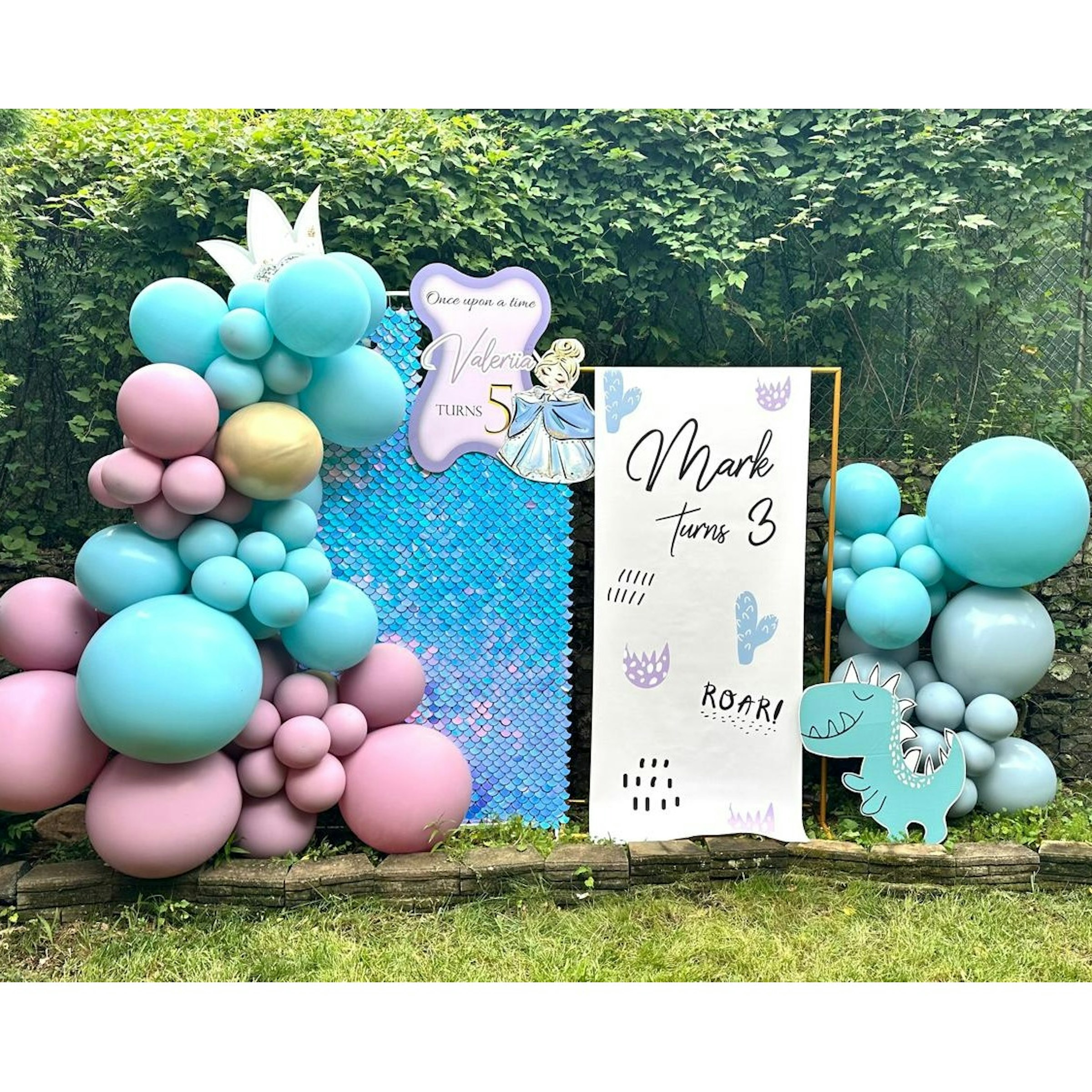 Dinosaur and Princess Themed Outdoor Birthday Setup