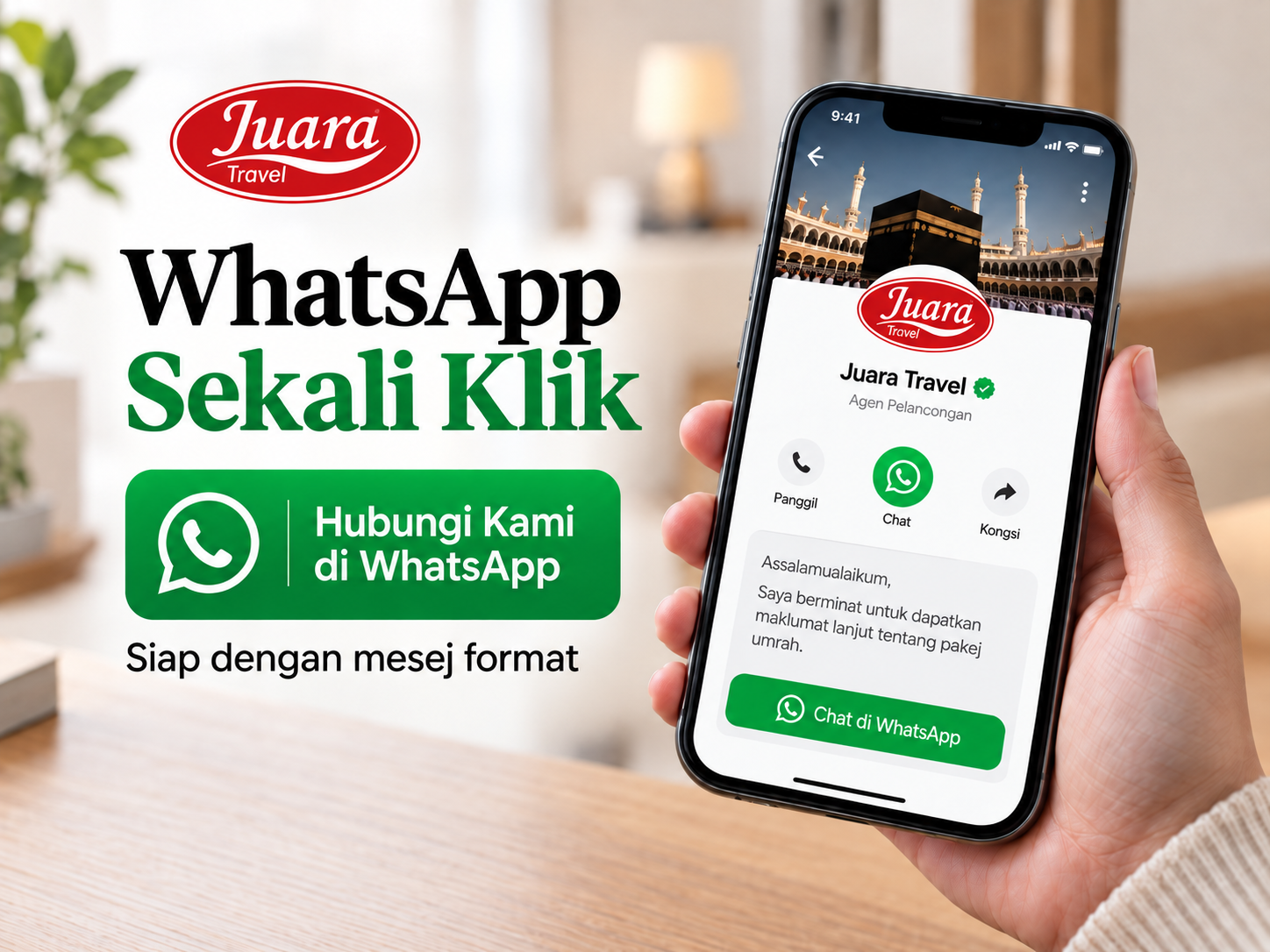 Butang WhatsApp satu klik pada telefon