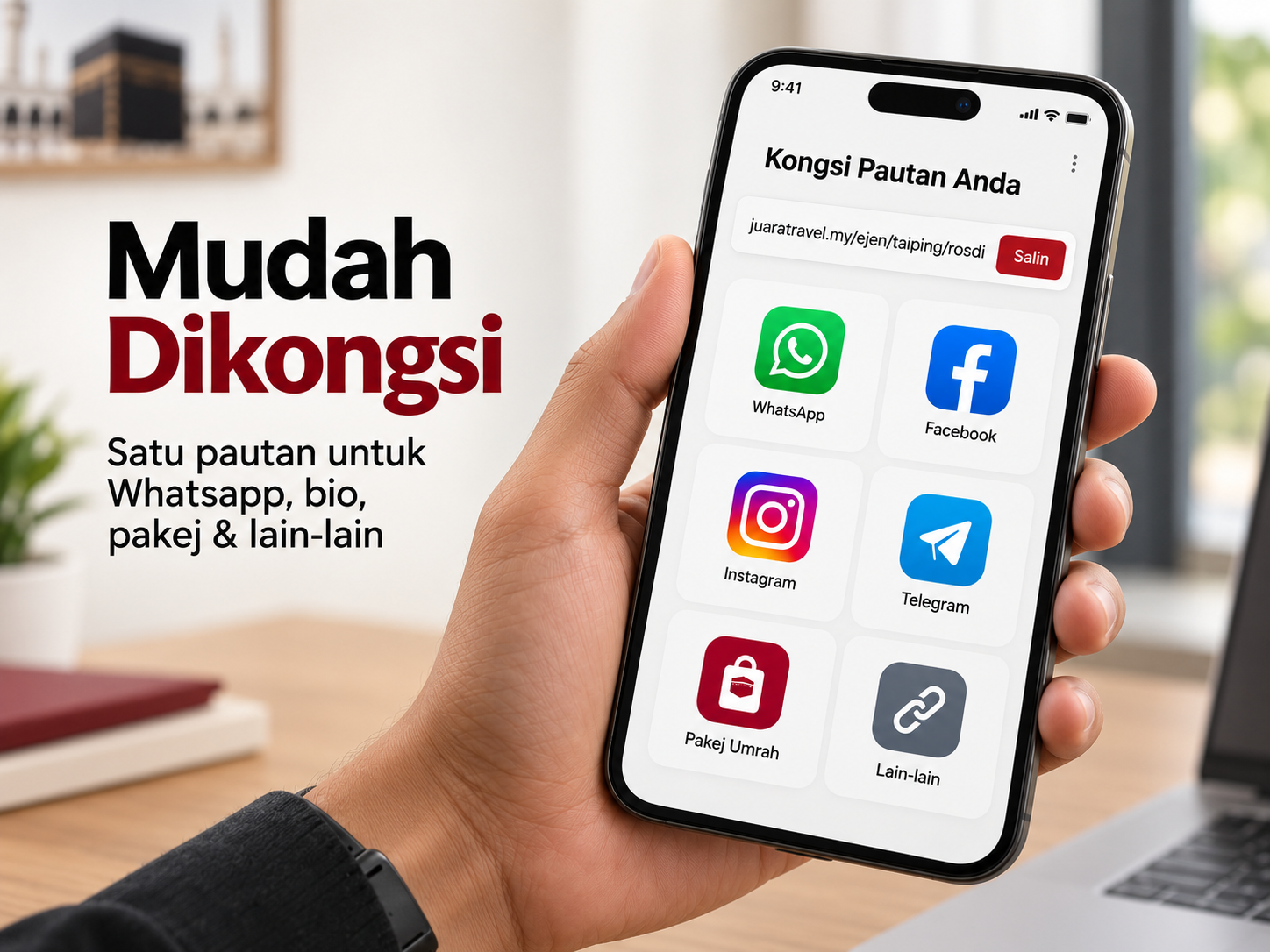 Satu pautan mudah dikongsi ke semua platform