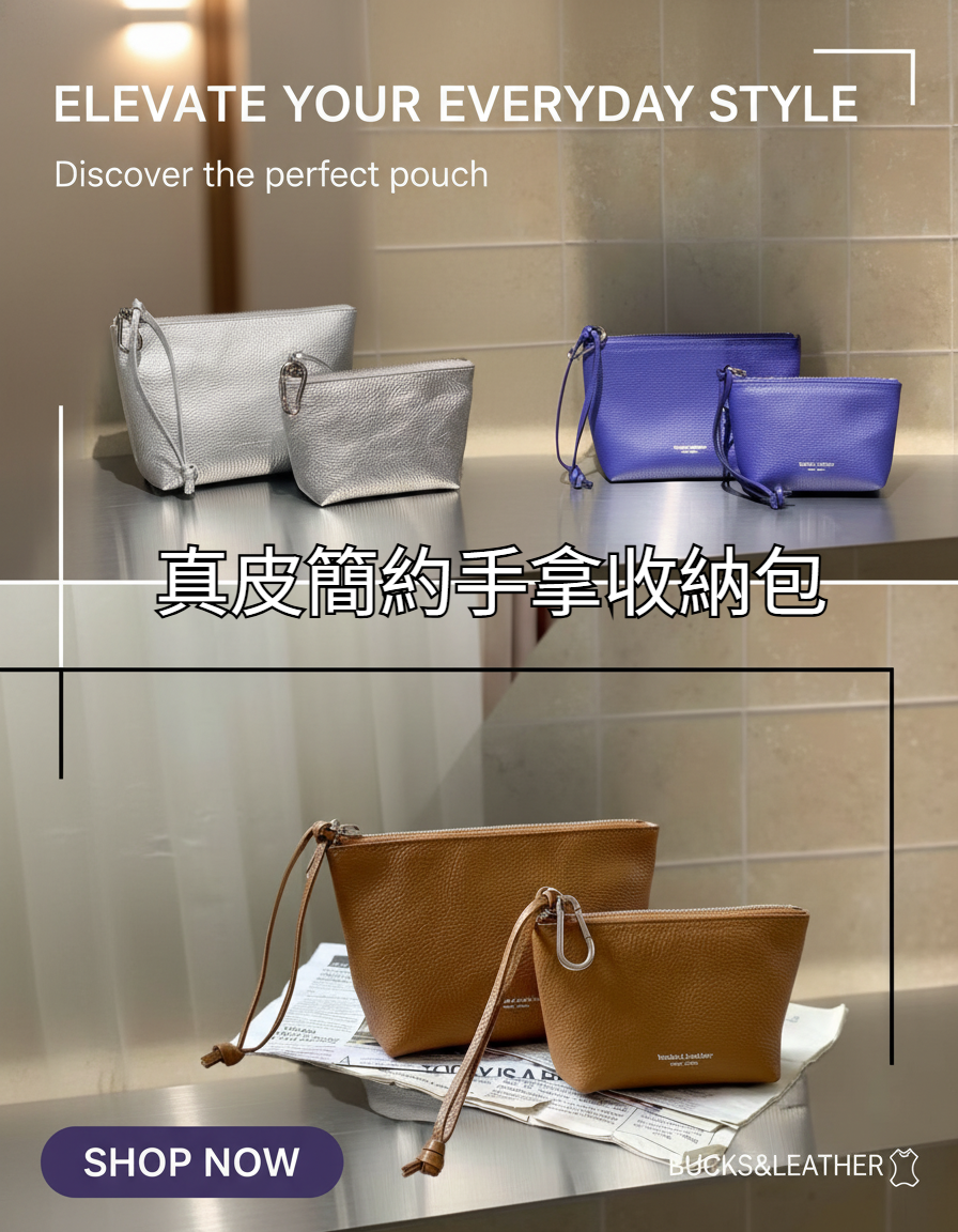 Bucks & Leather 真皮簡約手拿收納包 (大小款)