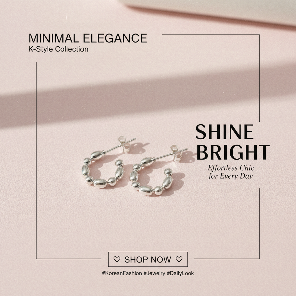 純銀豆豆弧形耳環