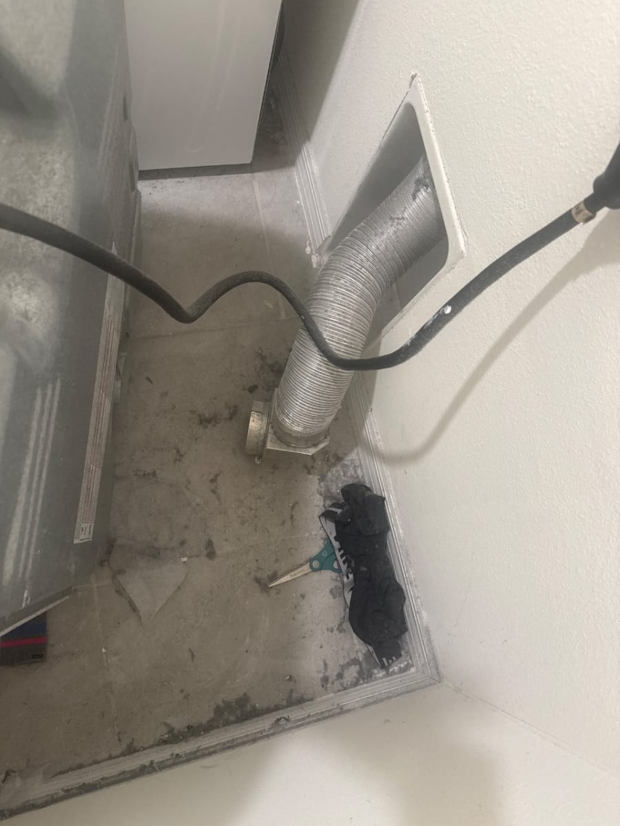 Dryer vent area before Blue Bin Crew cleaning