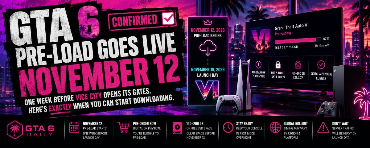 GTA 6 Pre-Load Goes Live November 12, Here's Exactly When You Can Start Downloading