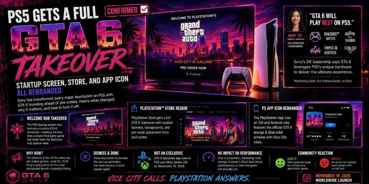 PS5 Gets A Full GTA 6 Takeover: Startup Screen, Store, And App Icon All Rebranded