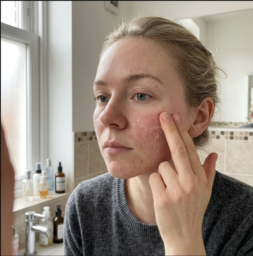 Applying beta-glucan serum Day 2 — checking skin texture