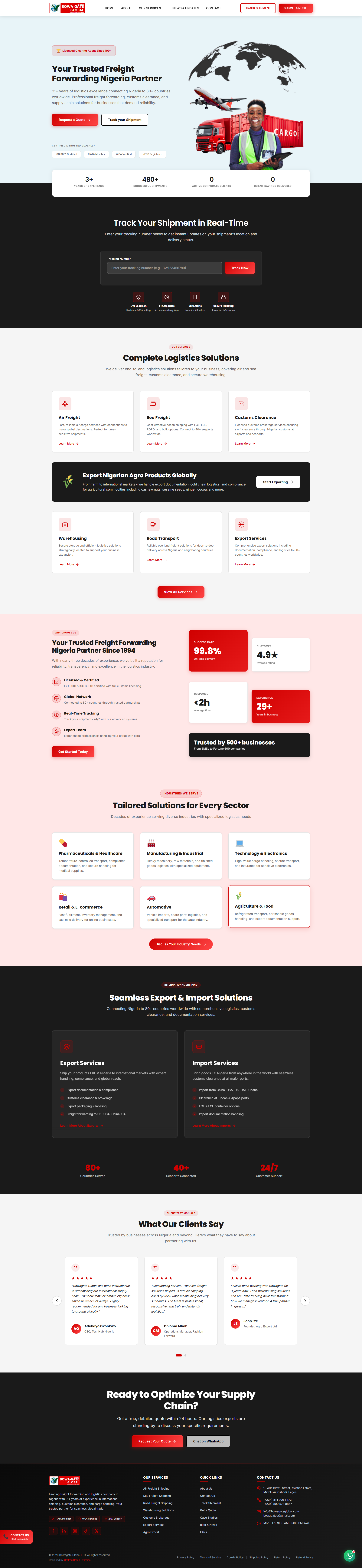 Bowagate Global corporate website homepage designed by Qrafteq Lagos