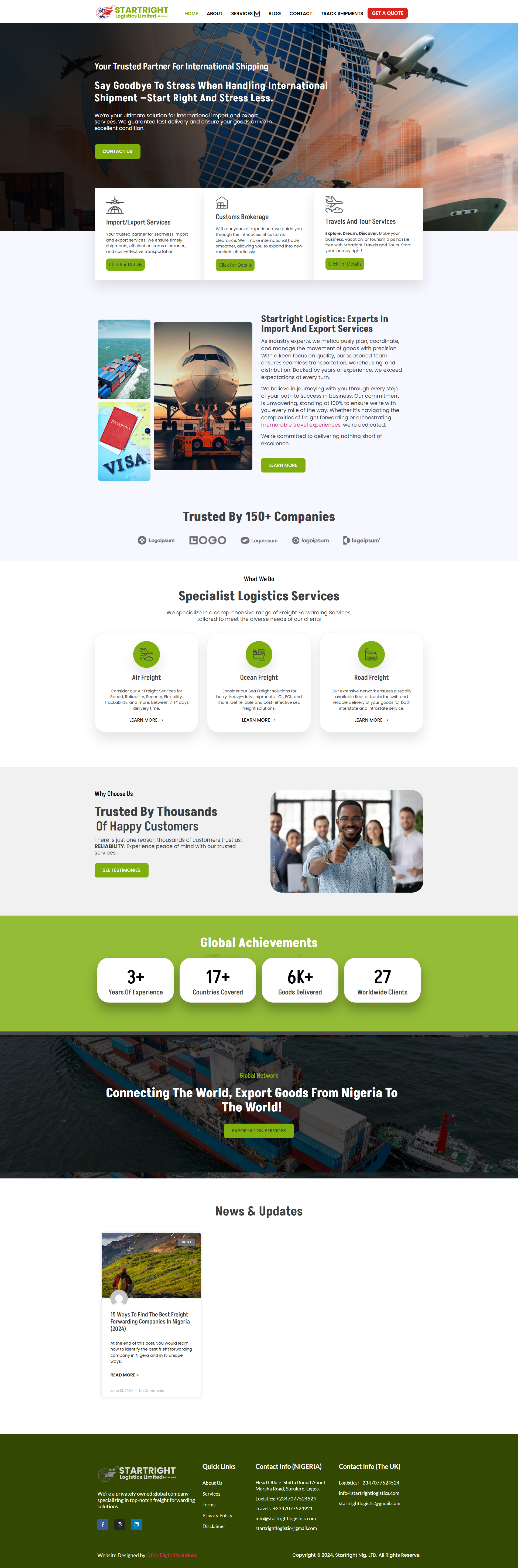 Startright Logistics website — logistics management site by Qrafteq Nigeria