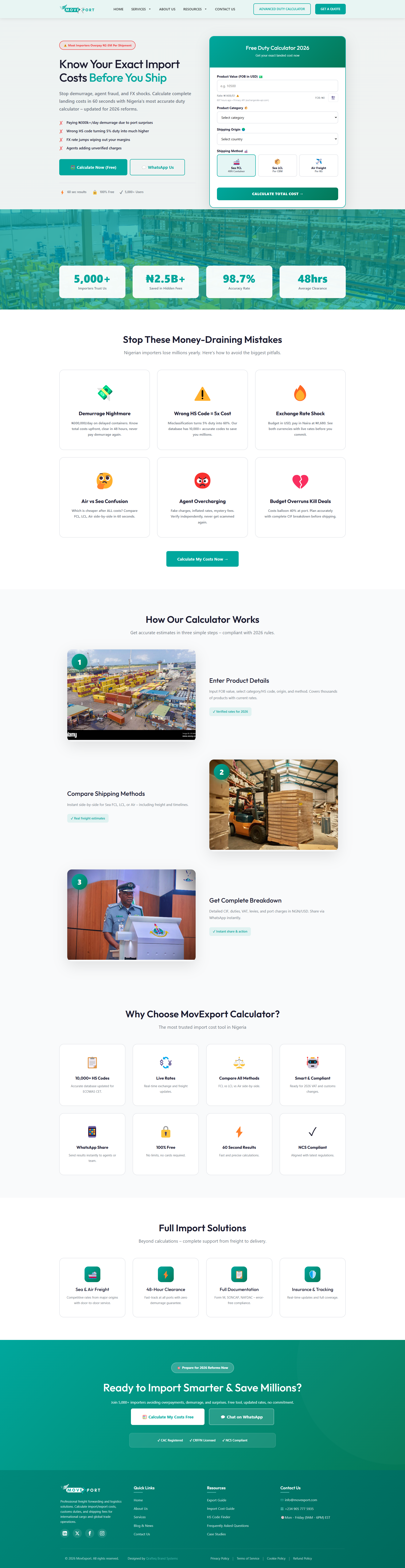 Movexport.com homepage — export business website by Qrafteq