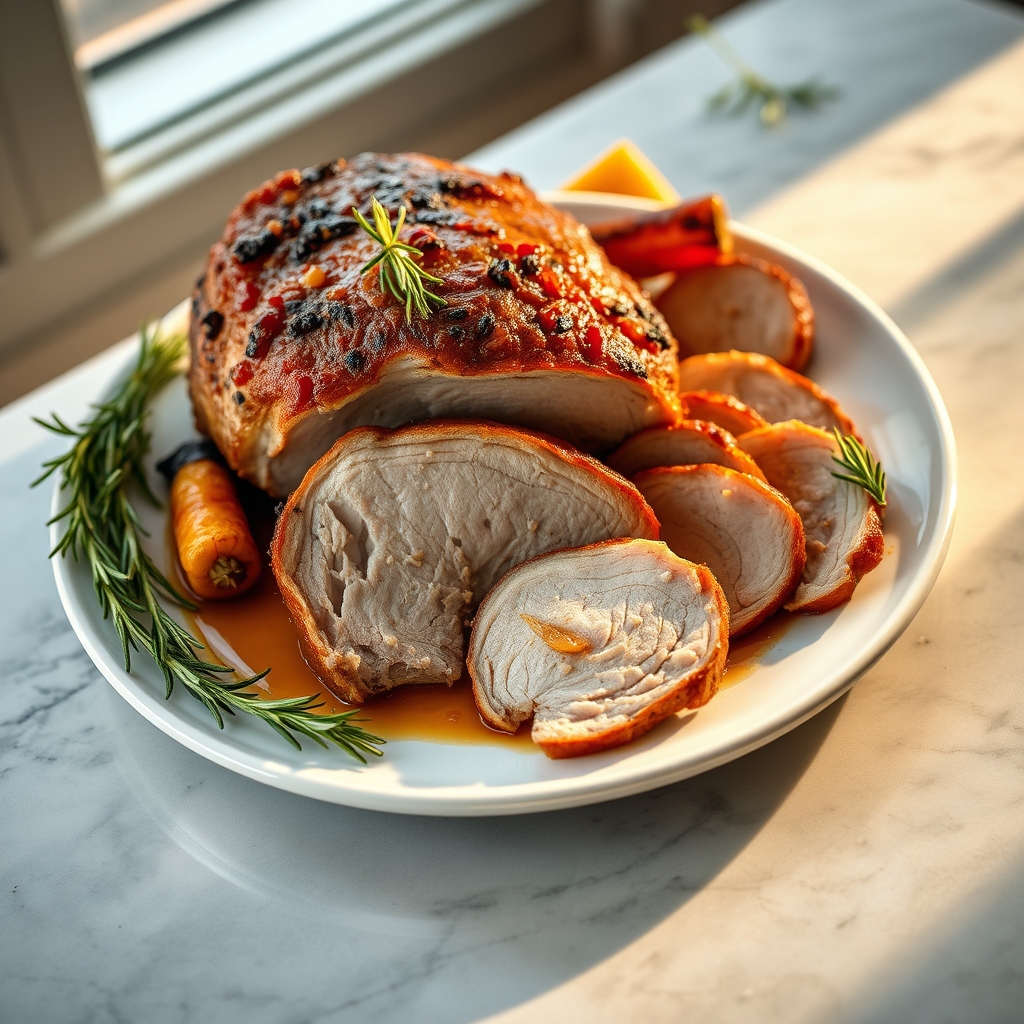 Pork loin roast on a plate