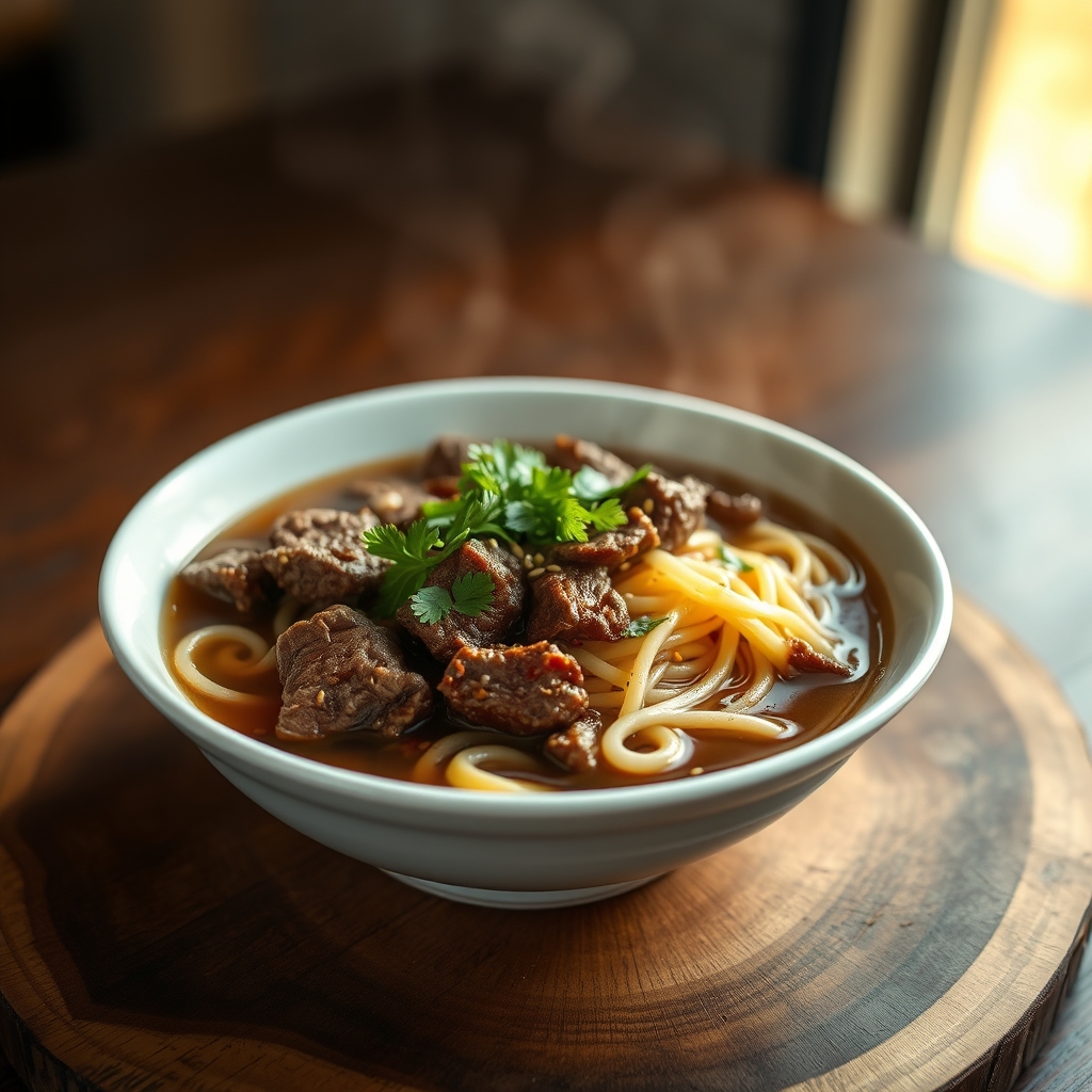 Beef and noodles cooking in a skillet