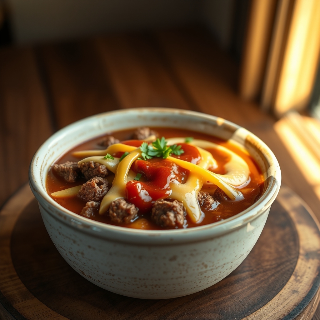 Cheeseburger Soup with Toppings