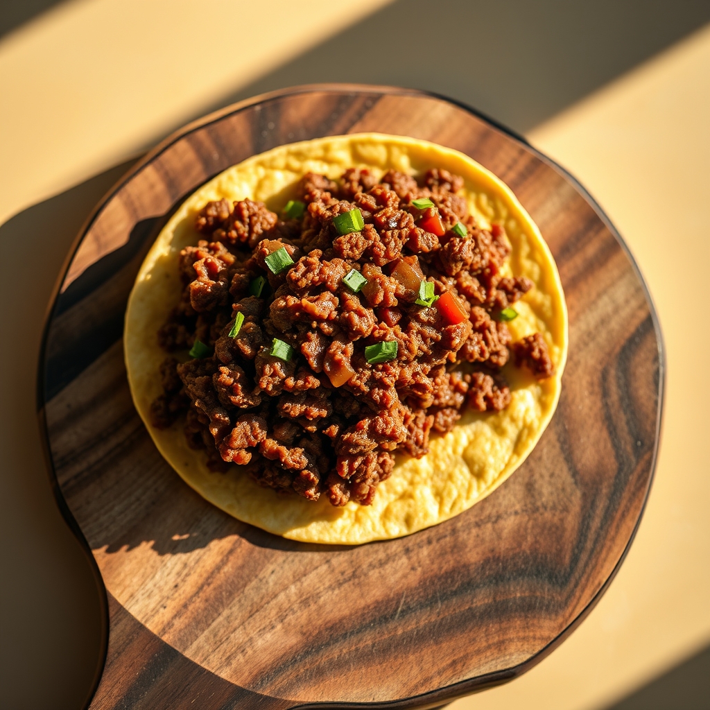 Ground beef taco meat cooking in a pan