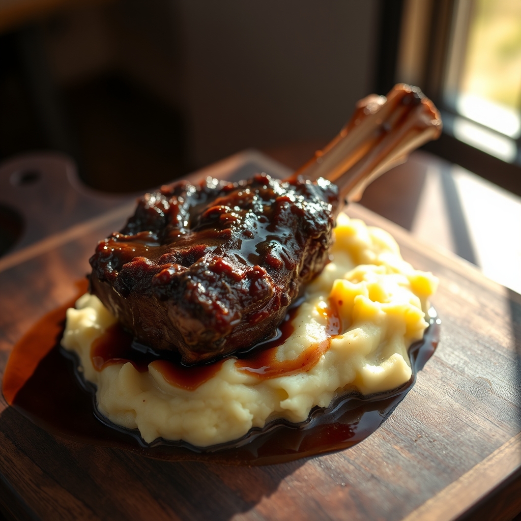 Braised lamb shank meat in sauce