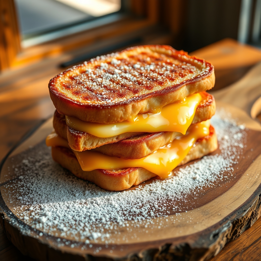 Golden brown Monte Cristo sandwich ready to be enjoyed