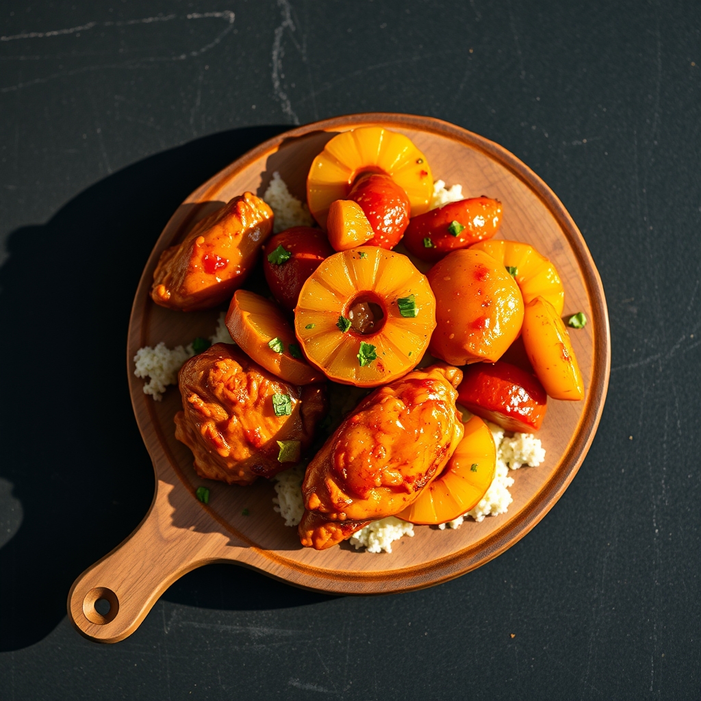 Delicious pineapple chicken in a serving dish