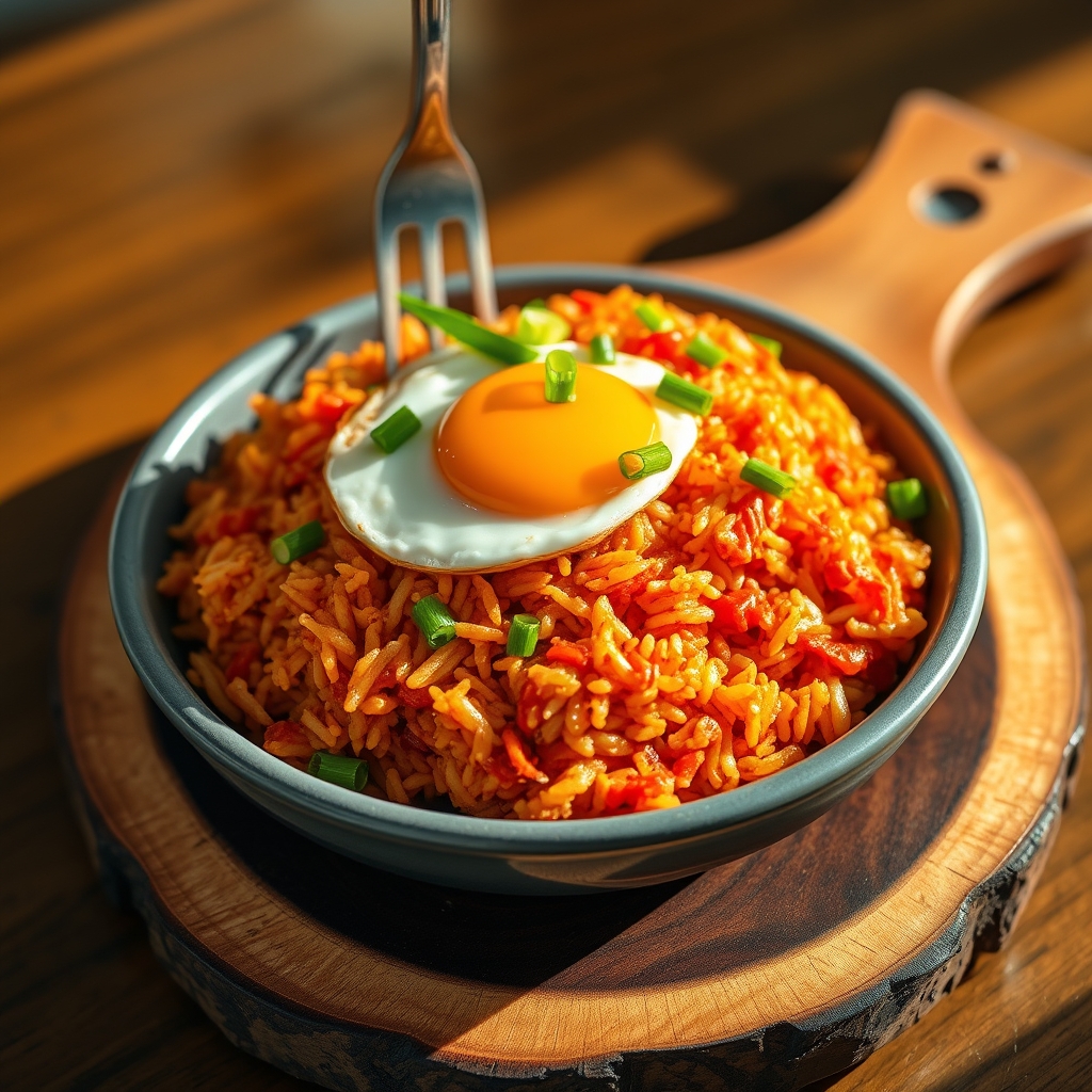 Delicious kimchi fried rice in a bowl