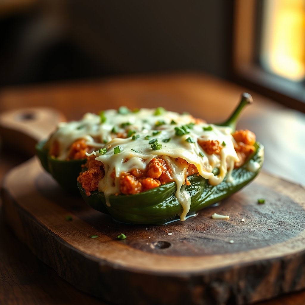 Stuffed Poblano Peppers Filled and Ready for Cheese