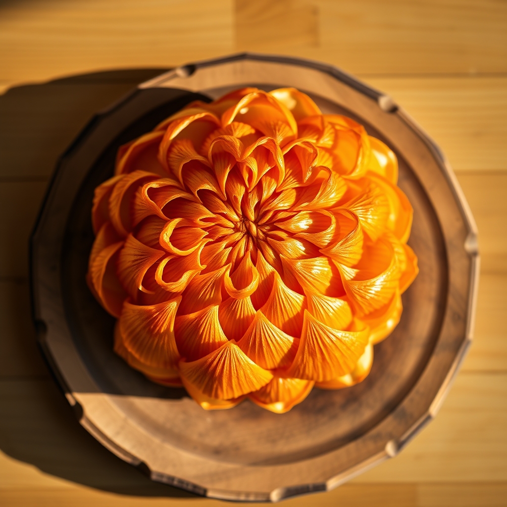A perfectly golden brown blooming onion, sliced open to reveal its petal-like layers, on a serving platter.