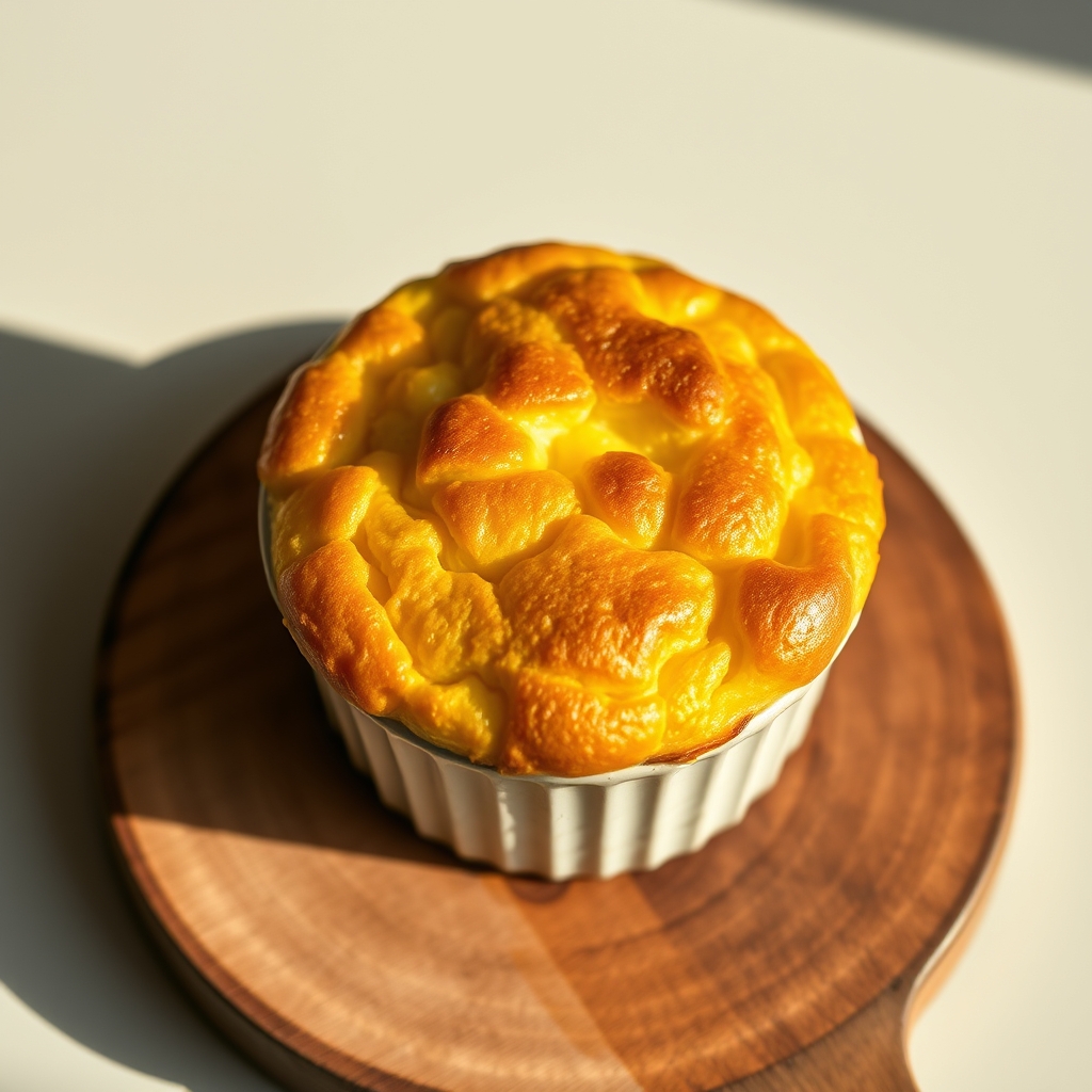 Golden baked corn souffle in a dish