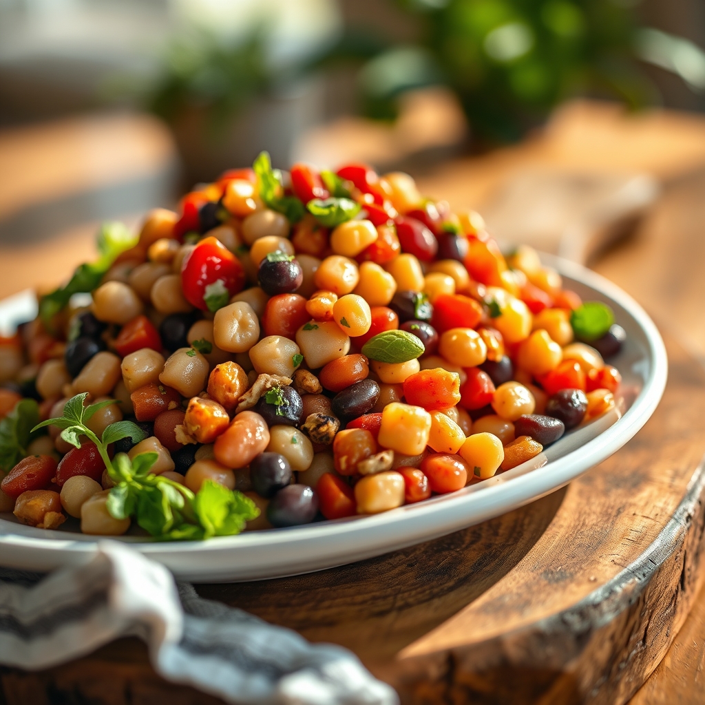 Dense bean salad with fresh vegetables