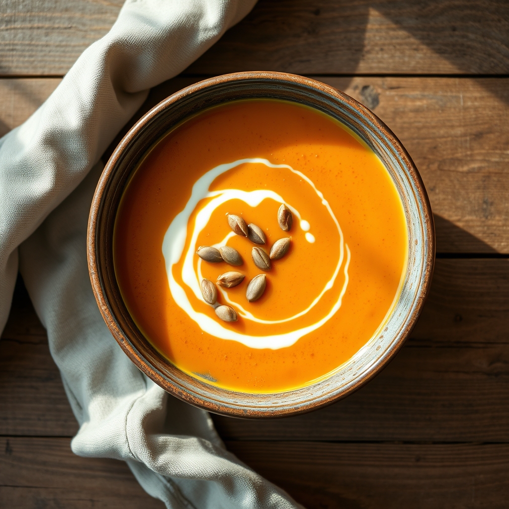 Butternut squash and apple soup in a bowl