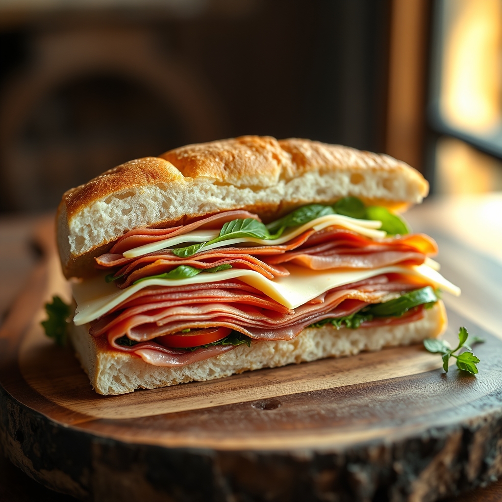 Close-up of layered Italian Sub ingredients