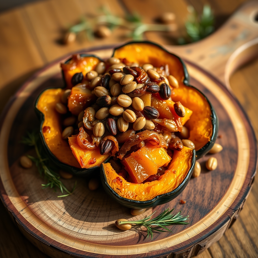 Roasted kabocha squash halves with simple seasoning
