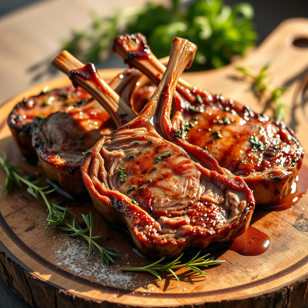 Pan-seared lamb loin chops with rosemary and garlic