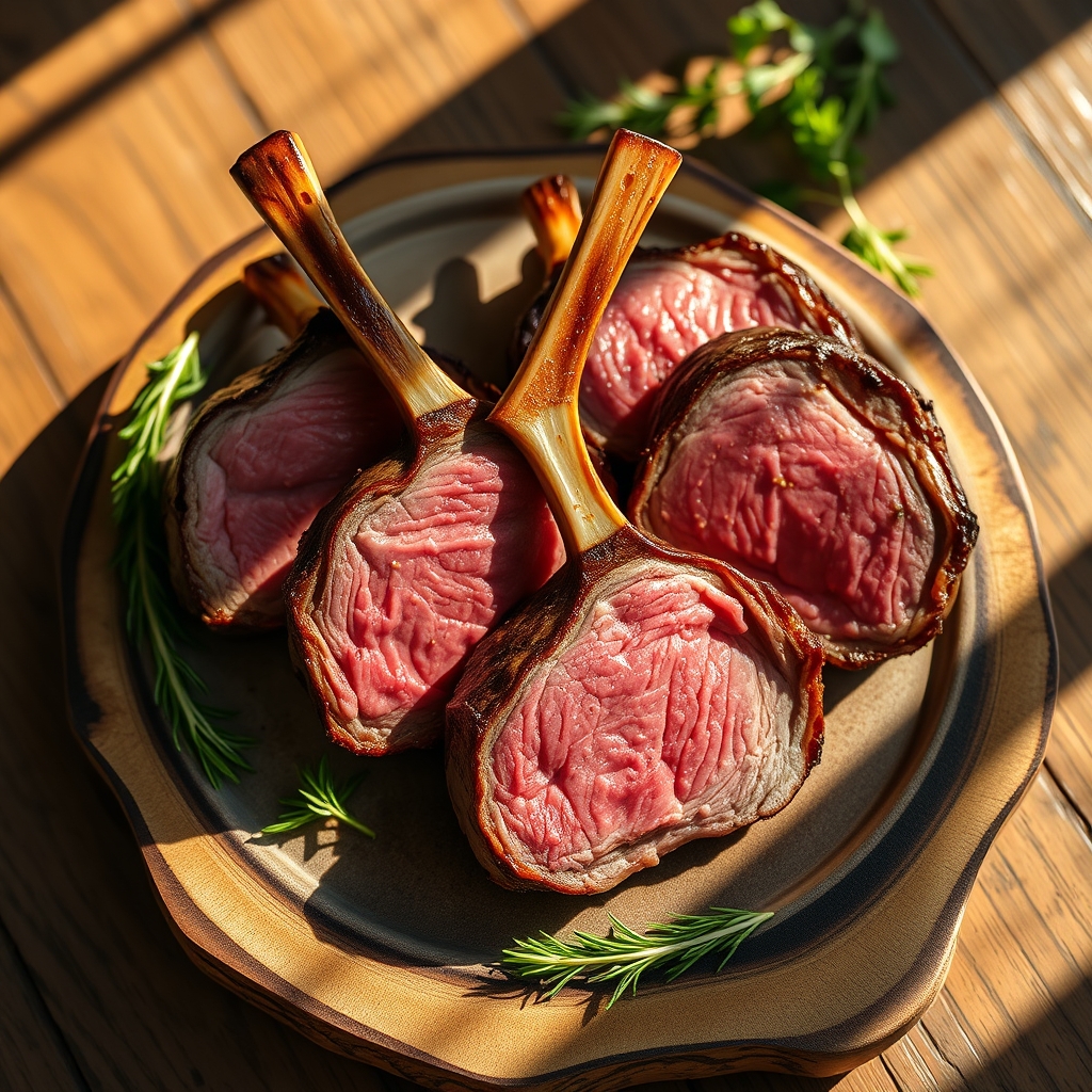 Pan-seared lamb loin steaks ready to serve