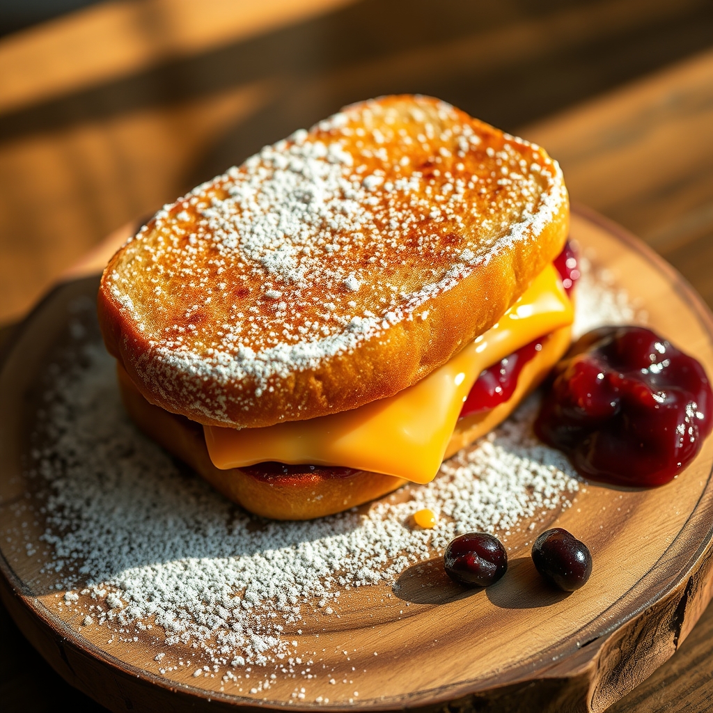Delicious Monte Cristo sandwich stacked high