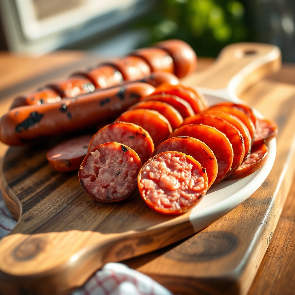 Delicious cooked kielbasa sausage