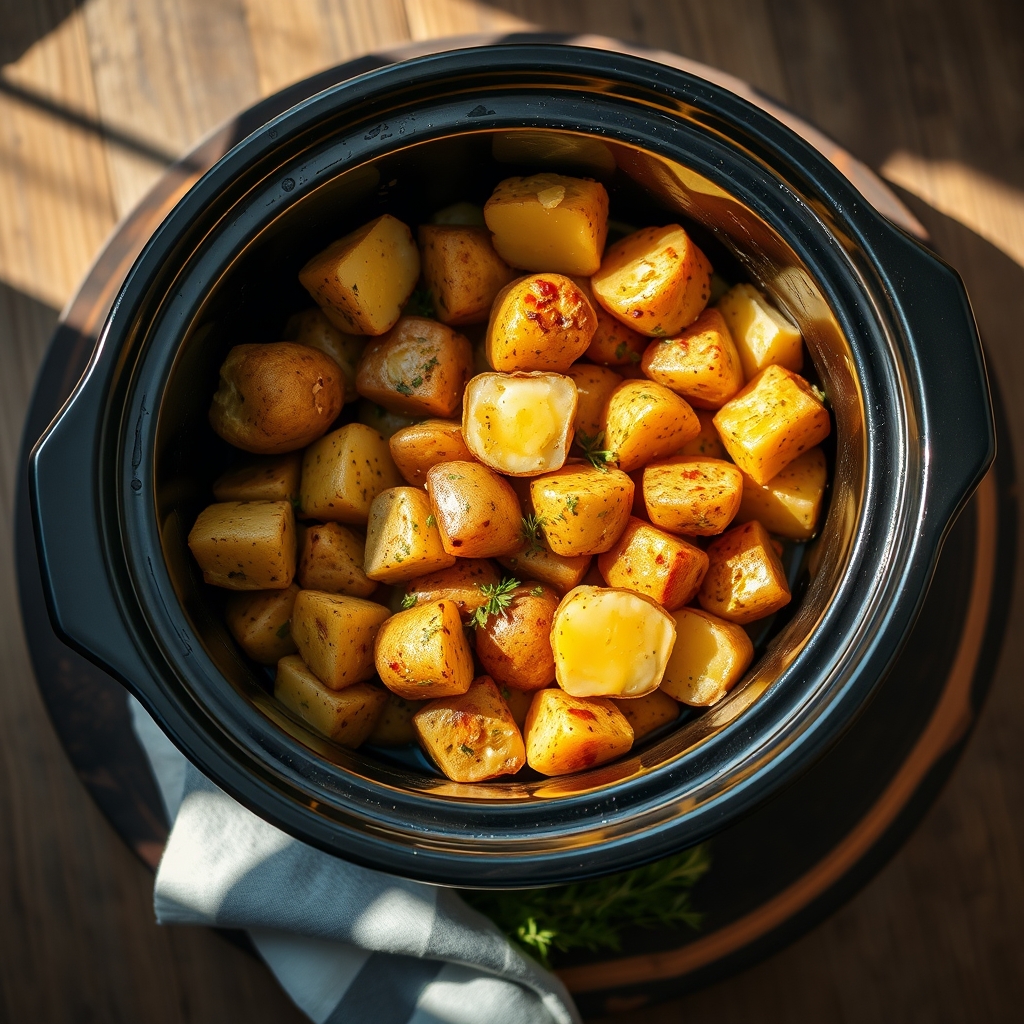 Delicious potatoes cooking in a crockpot