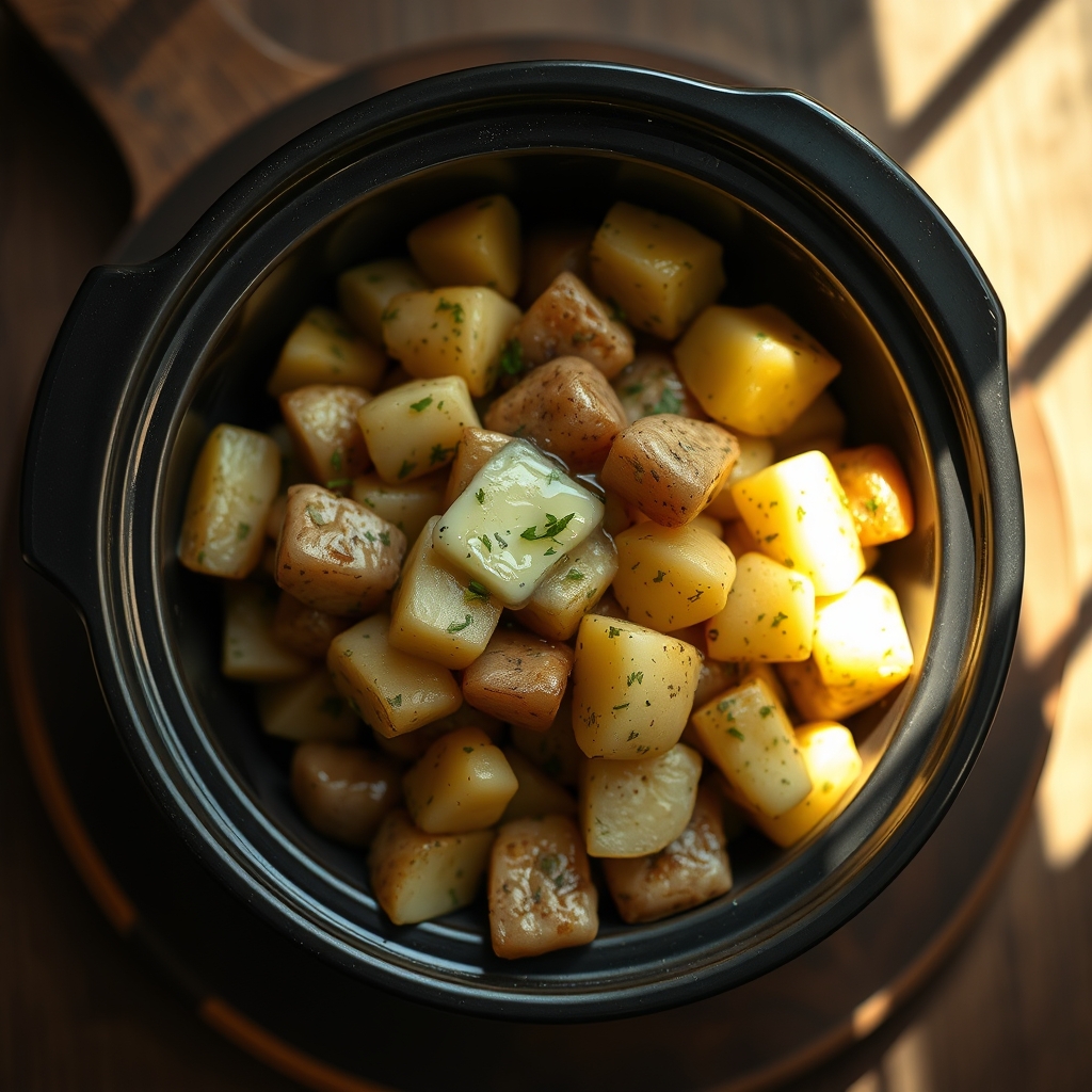 Cooked potatoes in a crockpot ready to serve