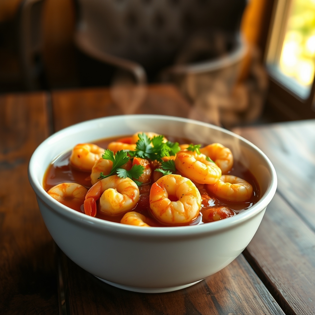 A serving of shrimp etouffee over rice