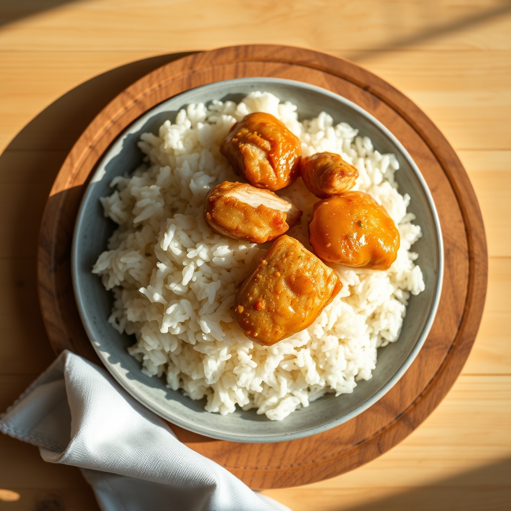 Simple rice chicken dish prepared in a pan
