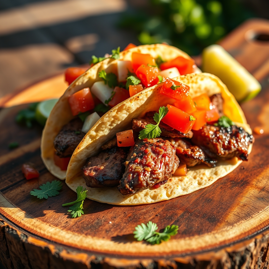 Delicious steak tacos with fresh toppings