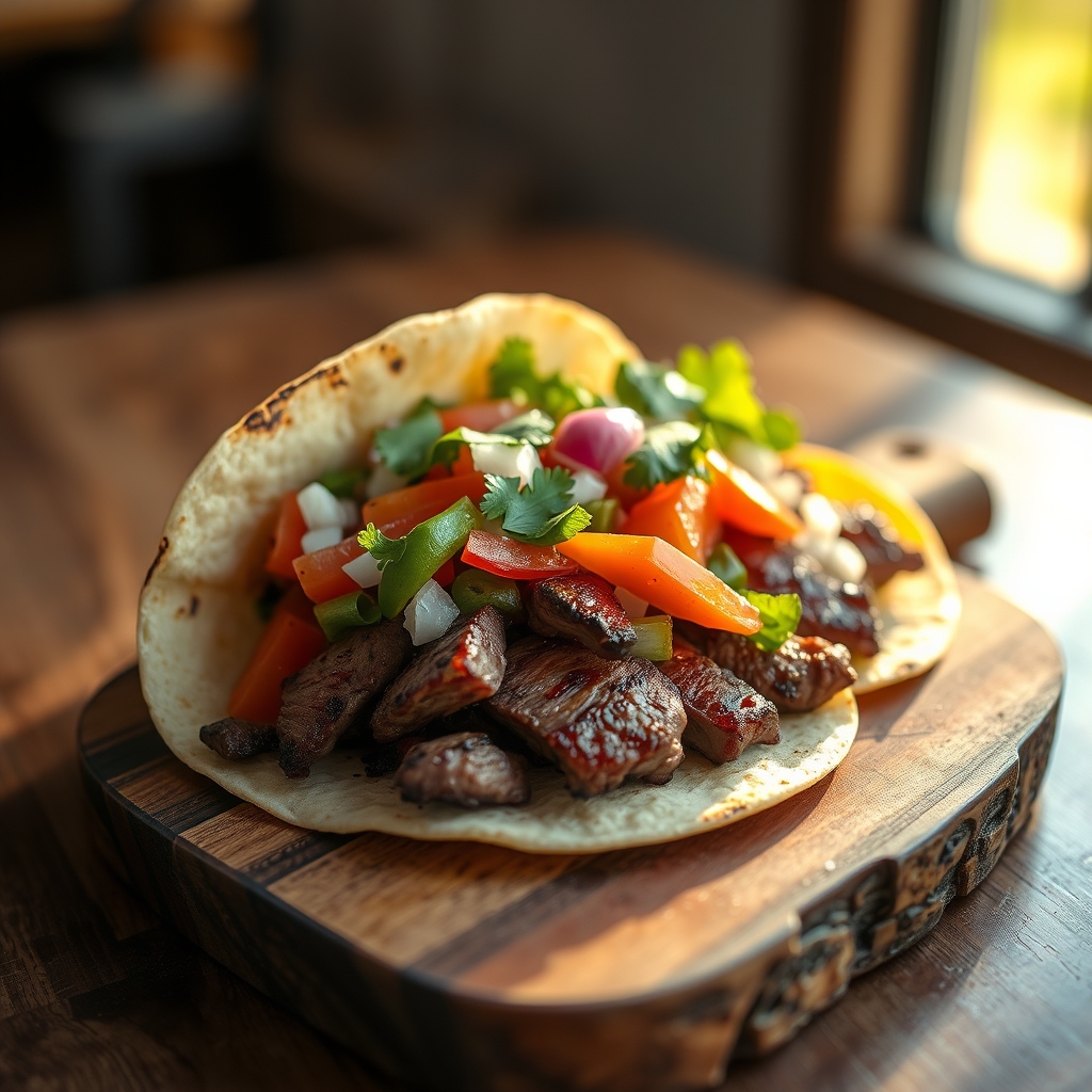Steak taco assembly with fresh cilantro and onion