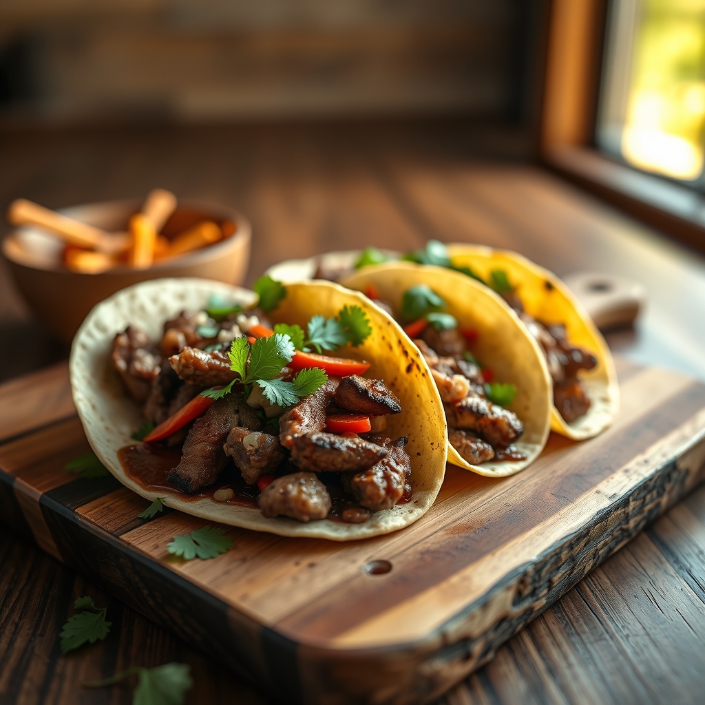 Steak and vegetable mixture for tacos
