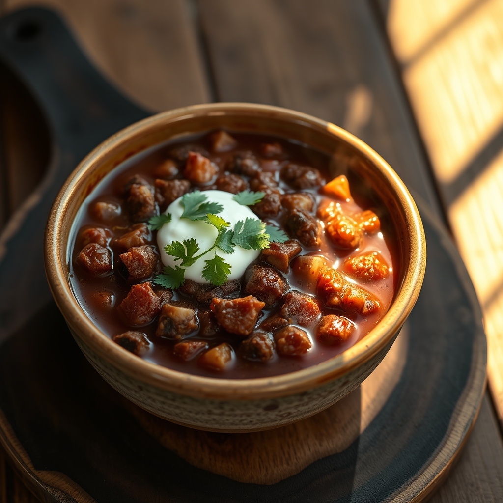 Simmering pot of venison chili