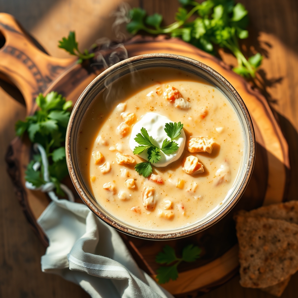 Hearty white chicken chili in a crockpot