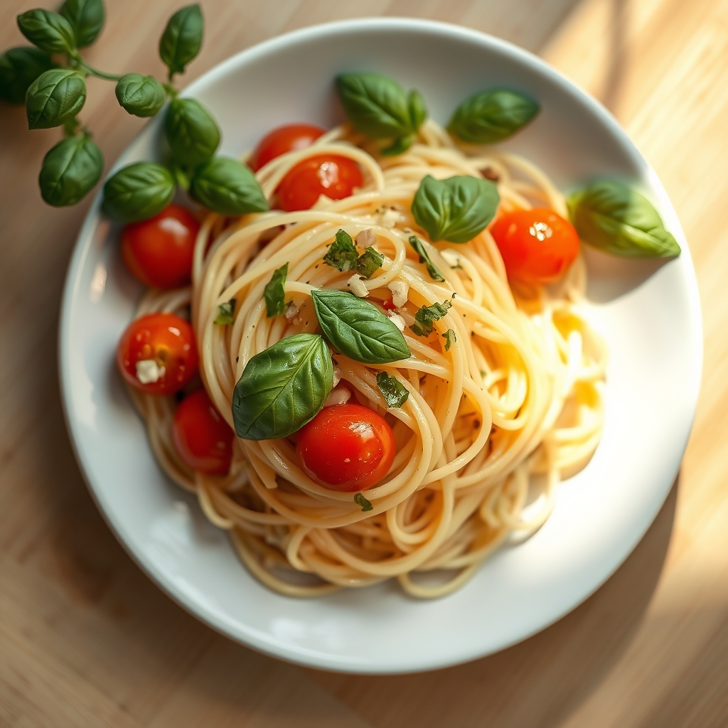 Close-up of angel hair pasta being tossed with sauce