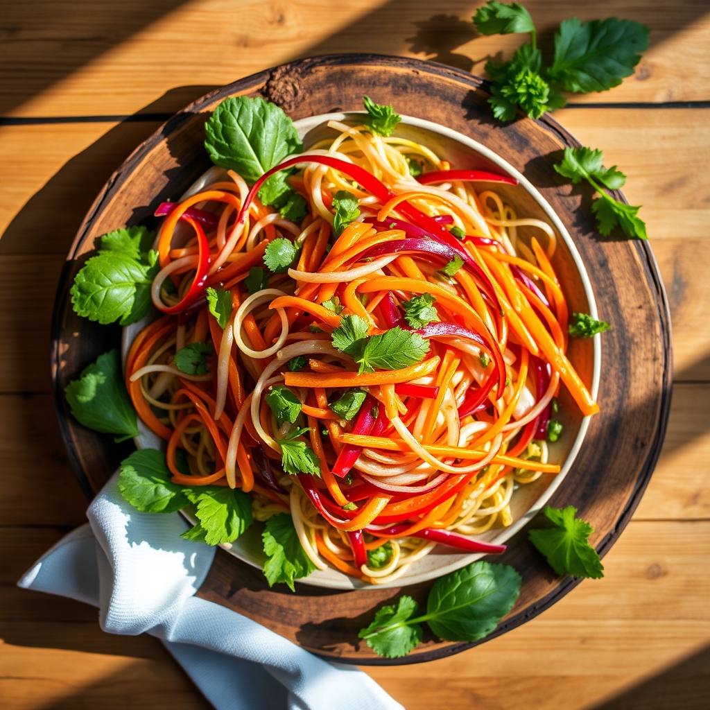 Colorful Asian salad with chicken and vegetables