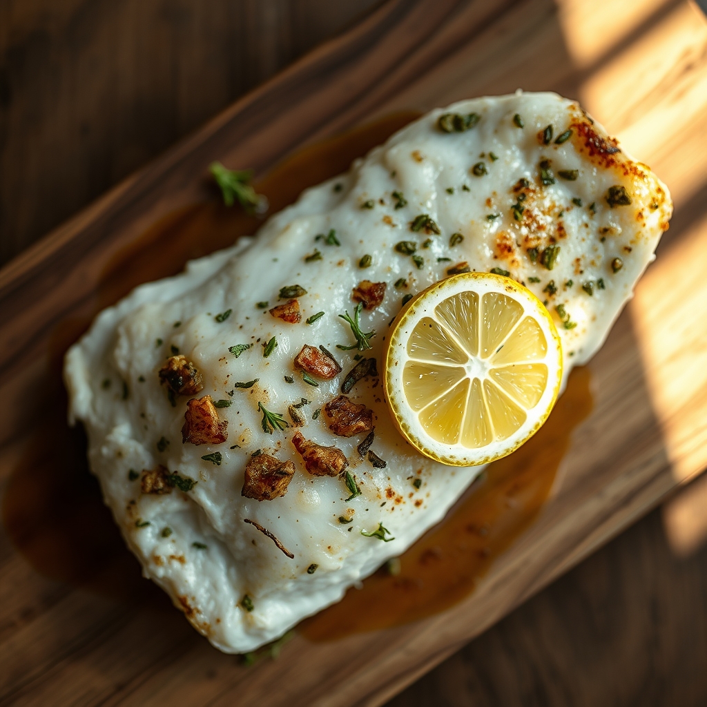 Baked halibut recipe with lemon and herbs