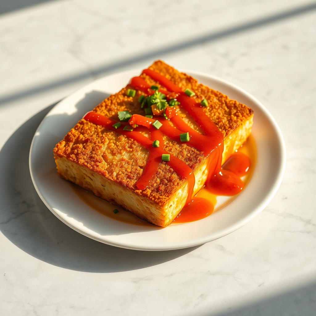 Golden brown crispy baked tofu blocks