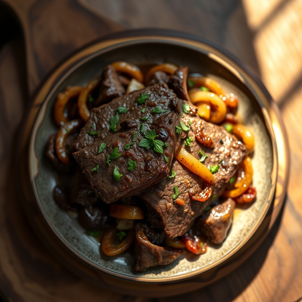 Caramelized onions and pan-fried beef liver
