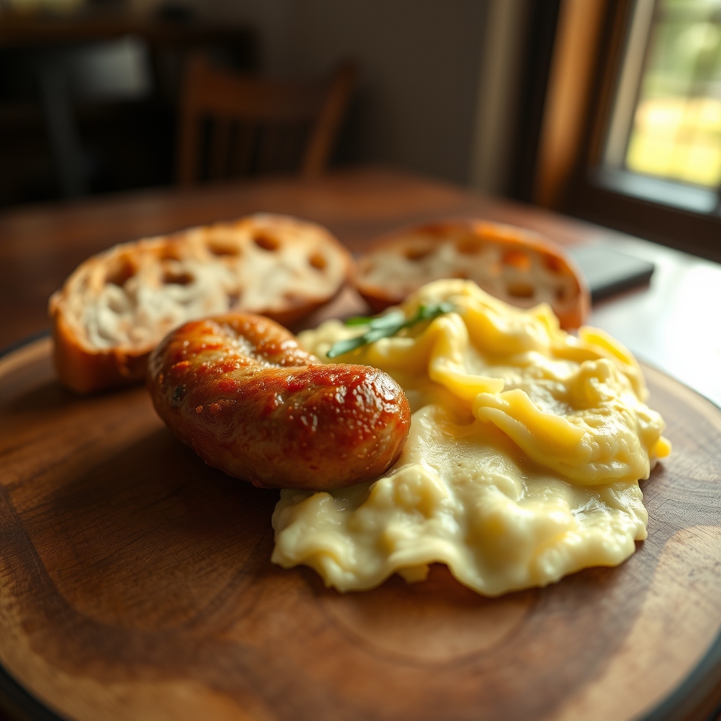 Sausage and egg mixture in a bowl before baking