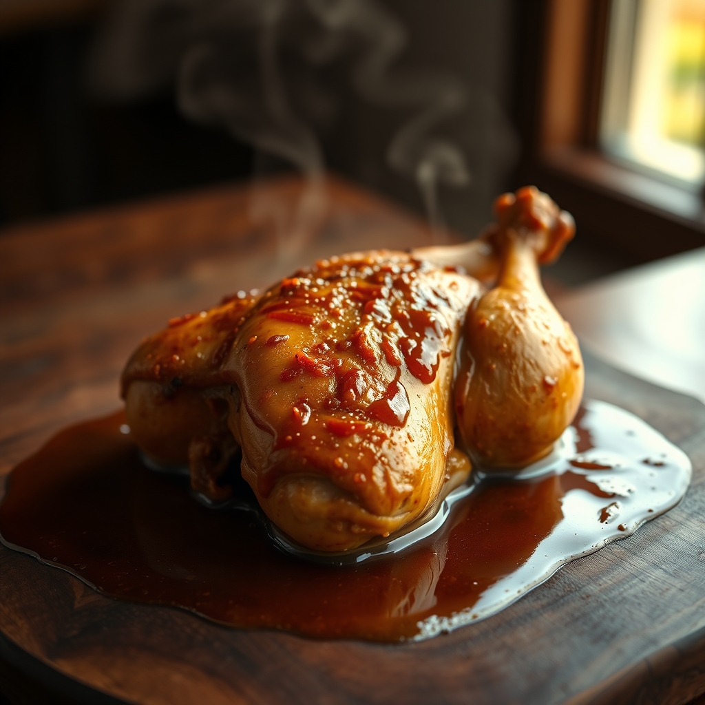 A bowl of creamy chicken and gravy with herbs