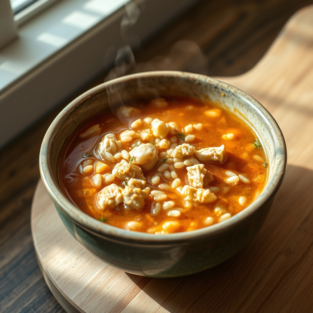 Delicious chicken and wild rice soup in a bowl